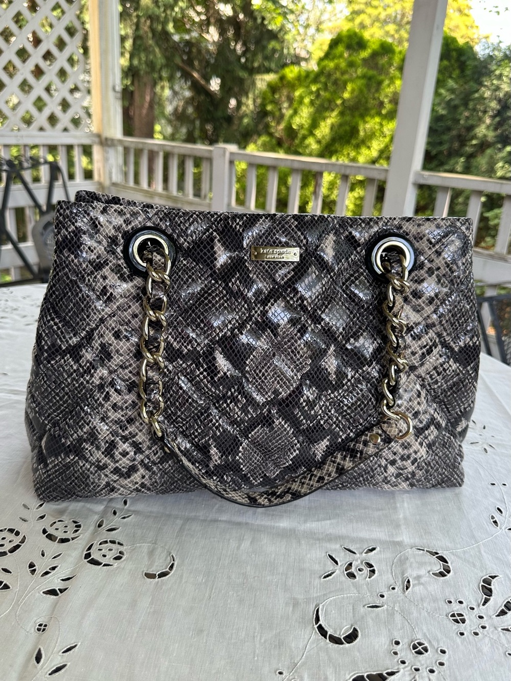 kate spade Maryanne Large Snakeskin Quilted Chain Shoulder Bag